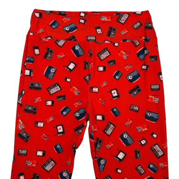 LuLaRoe Vintage Boombox Radio TV Cassette Player RED 80's Leggings One Size OS - Picture 2 of 6